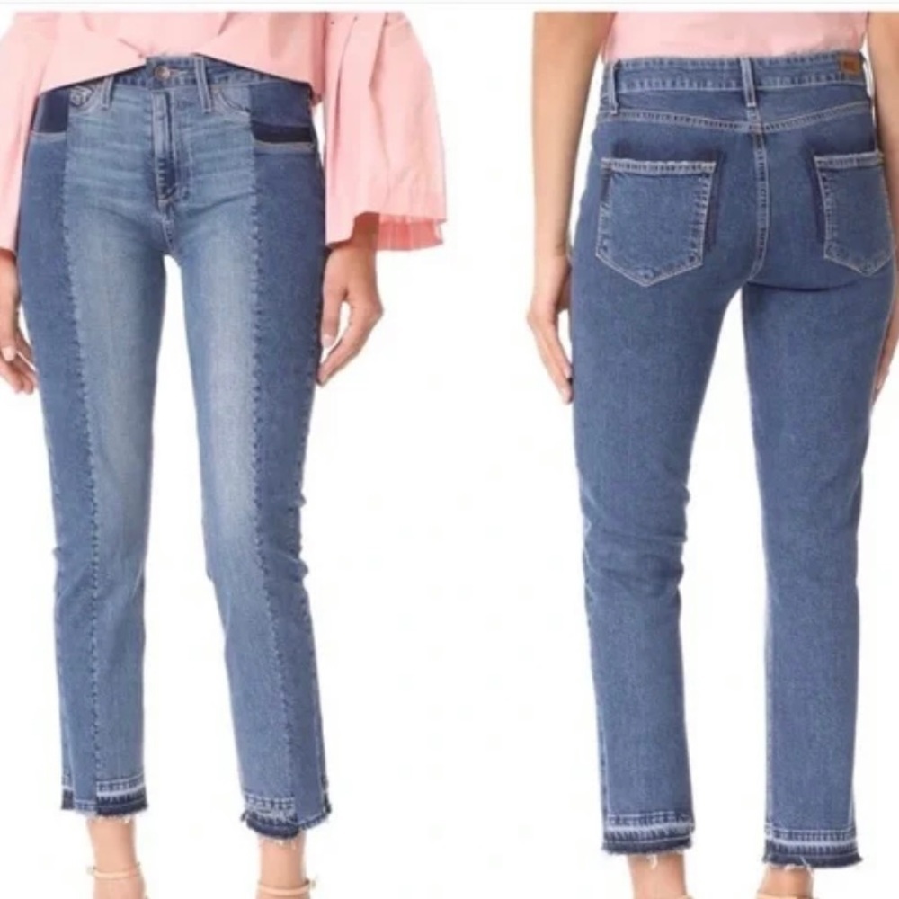 PAIGE Taylor Straight Lyla Jeans Womens Size 25 High Rise Raw Hem Color Block